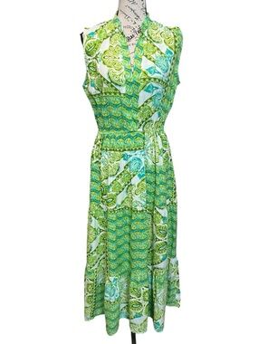 Sleeveless Green Patterned Summer Dress